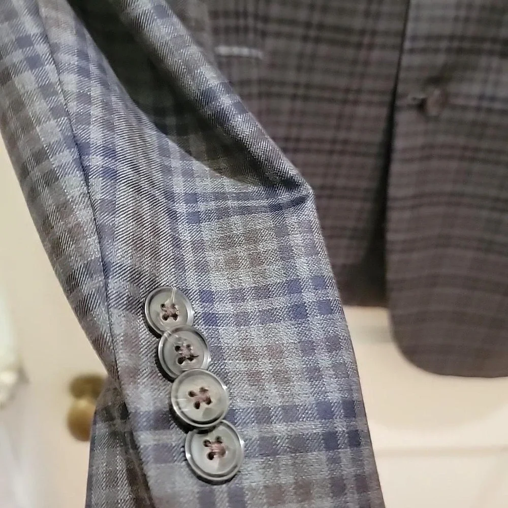 Peter Millar Sport Coat Suit Jacket Plaid Union Made Canada Size 42T